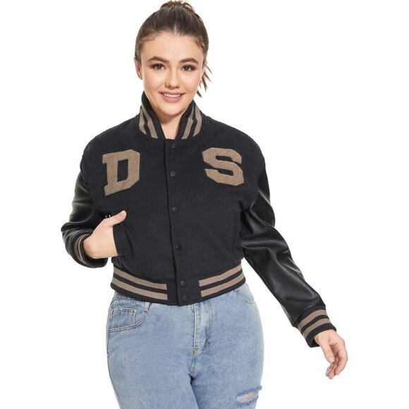 DARKSHE Women's Faux Leather Black Jacket Coat with Long Sleeve - Picture 6 of 7